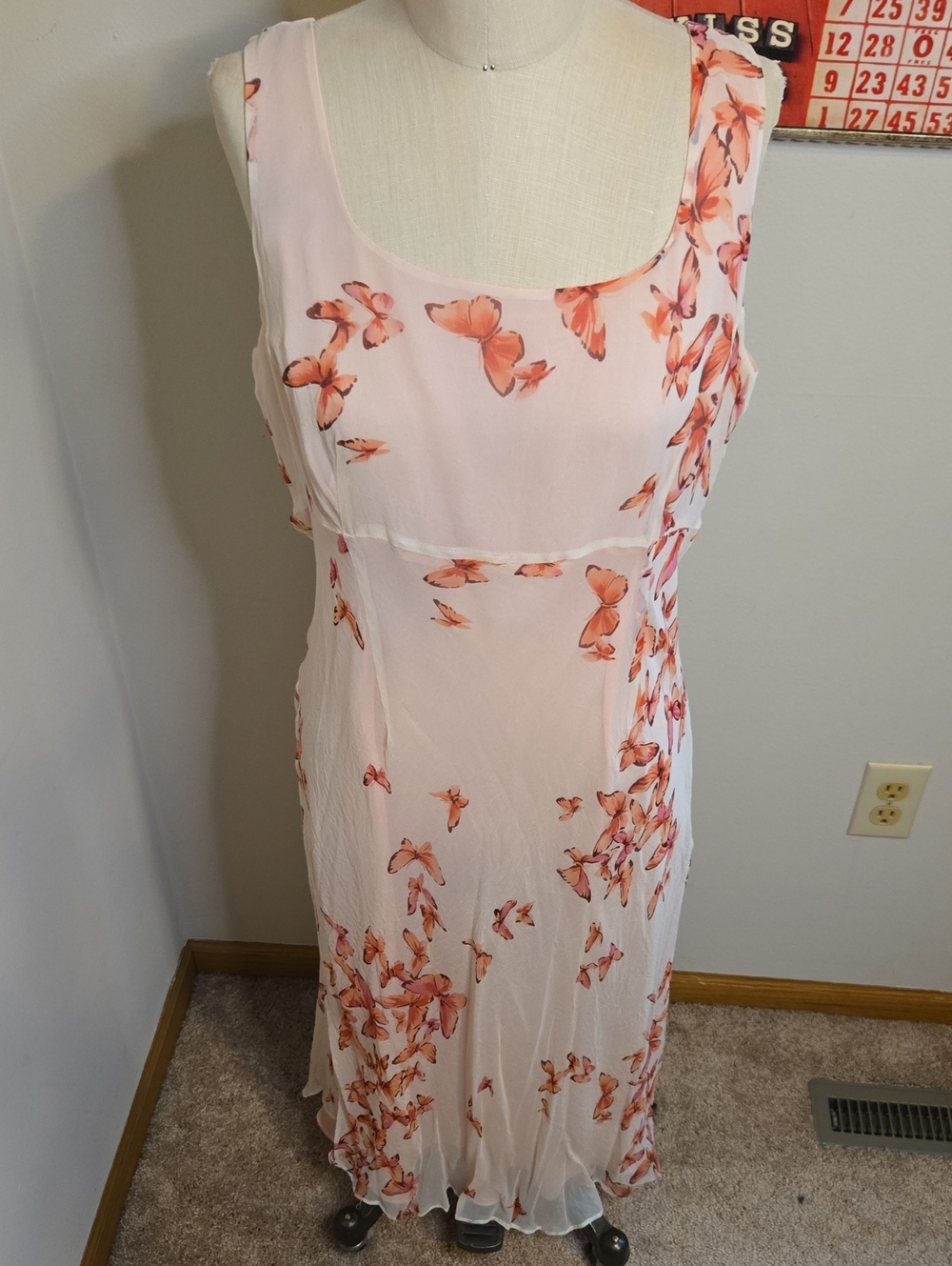 SILK Light Pink Maxi Dress with Orange Butterfly Print